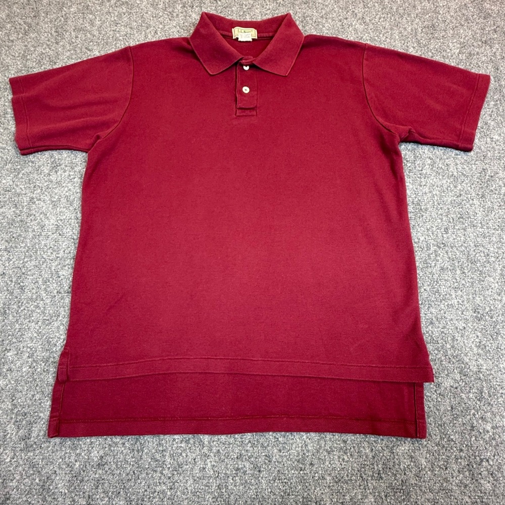 Vintage LL Bean DoubleL Polo Shirt Mens Large Burgundy Pique Cotton Short Sleeve